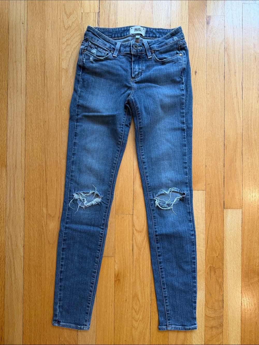 PAIGE Dark Blue Verdugo Ultra Skinny Jeans with Knee Rips